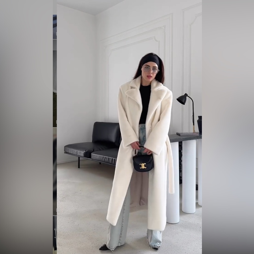 Natural Sheepskin Shearling Coat – Cream / Belted / Extremely Warm